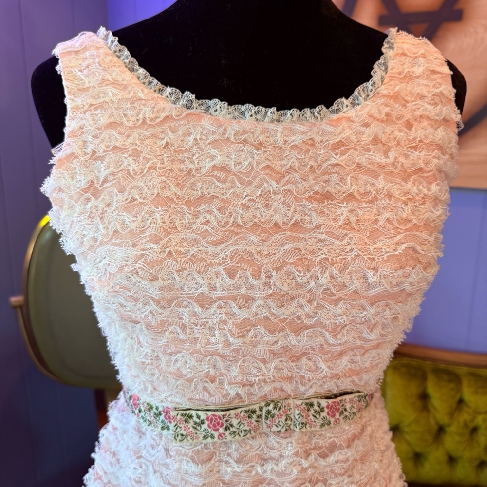Vintage 50s/60s Pink Lace Ruffle Babydoll Dress - Picture 2 of 9